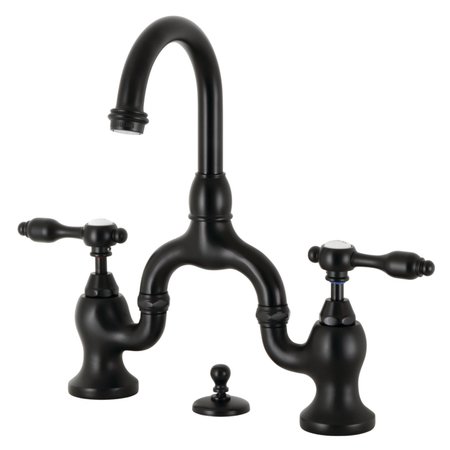 KINGSTON BRASS Bridge Bathroom Faucet with Brass PopUp, Matte Black KS7990TAL